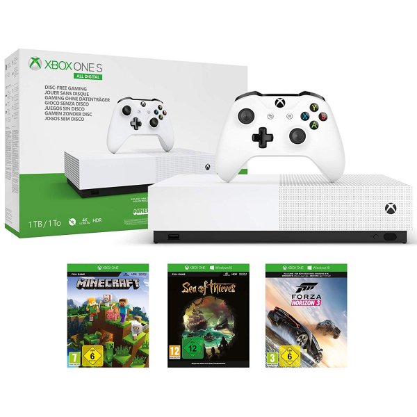 Microsoft XBOX ONE S ALL-Digital Edition + Minecraft + SEA OF Thieves + Forza Horizon 3 Consoles de jeu