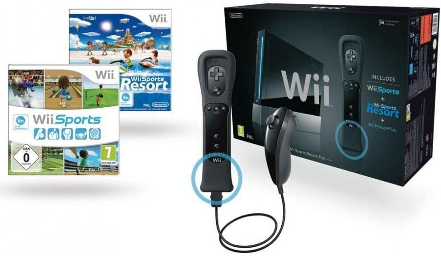 Nintendo Wii+sports+sports Resort+wii Motion Plus+wiimote+nunchuk Consoles de jeu (Noir) (Noir)